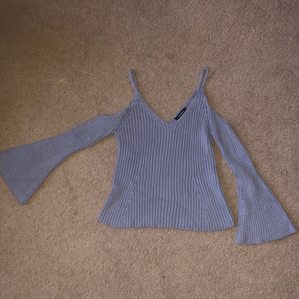 Open Shoulder Grey Sweater